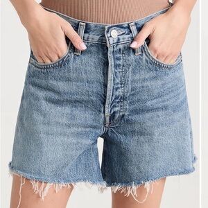 Agolde Parker Long Shorts in medium blue color way